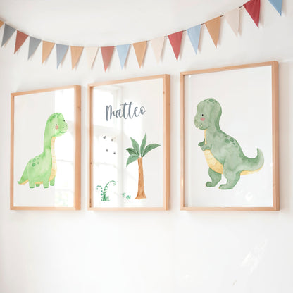 Namensposter personalisiert: Posterset Dinosaurier A4 & A3