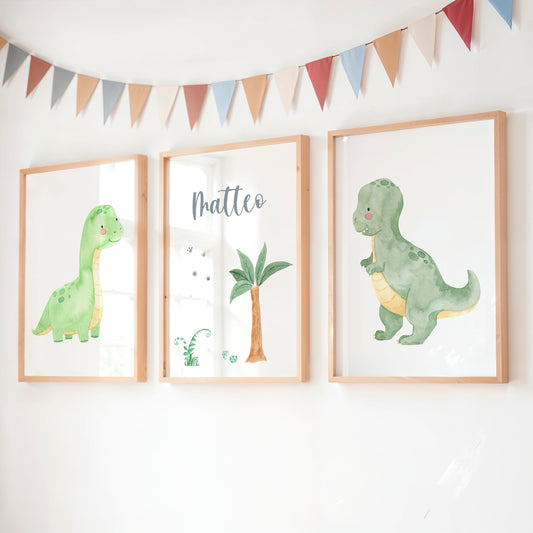 Namensposter personalisiert: Posterset Dinosaurier A4 & A3