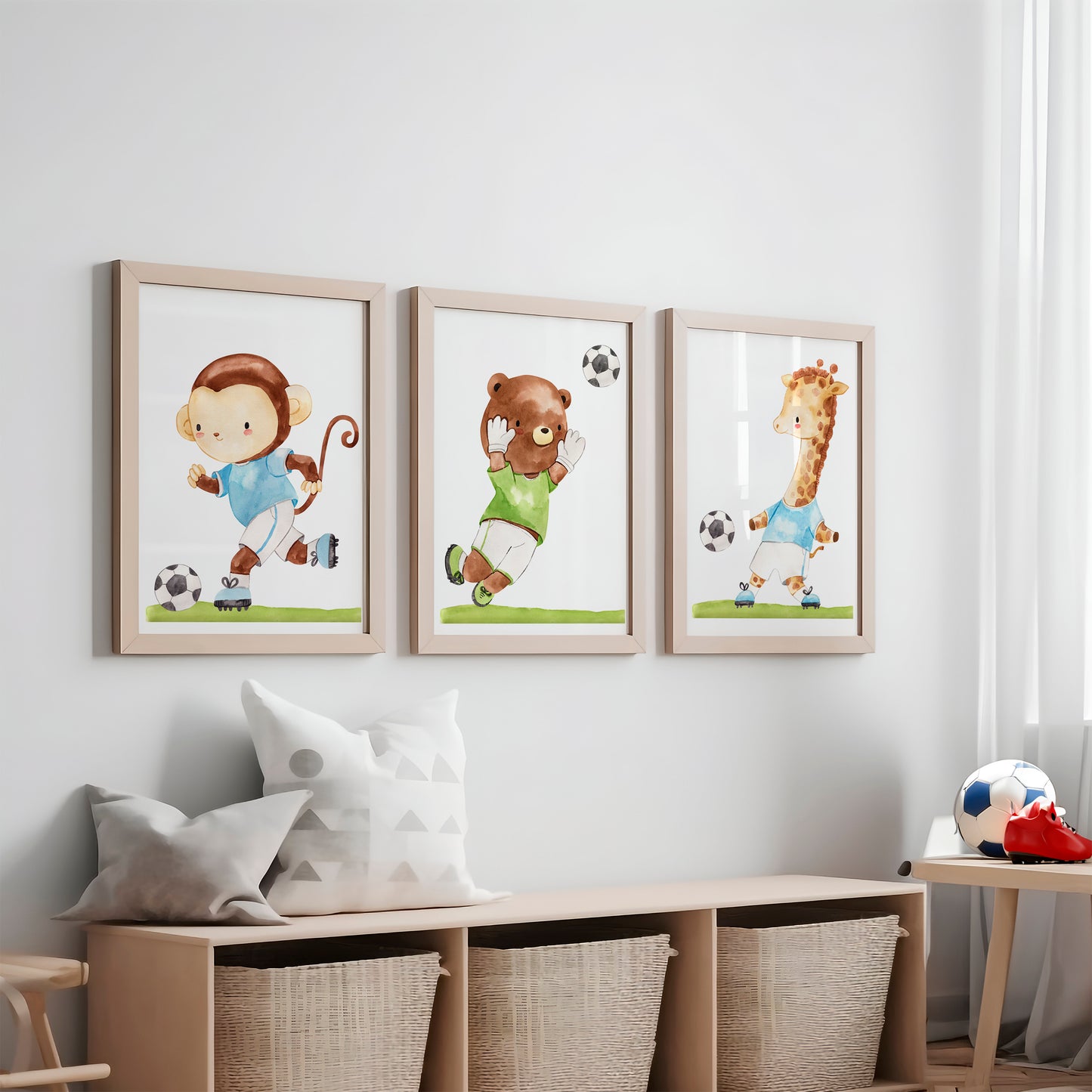 Posterset Fußball Löwe, Koala, Giraffe A4 & A3