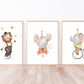 Poster Elefant auf Fahrrad in A4 & A3, handgemaltes Posterset von Aquarell Tieren im Zirkus ideal als Kinderzimmerdeko auf hochwertigem, mattem 300g Naturpapier.