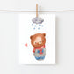 Postkarte Karte Bär im Schnee A6 mit Teddybär-Aquarell, der eine im Schnee. An einer Leine.