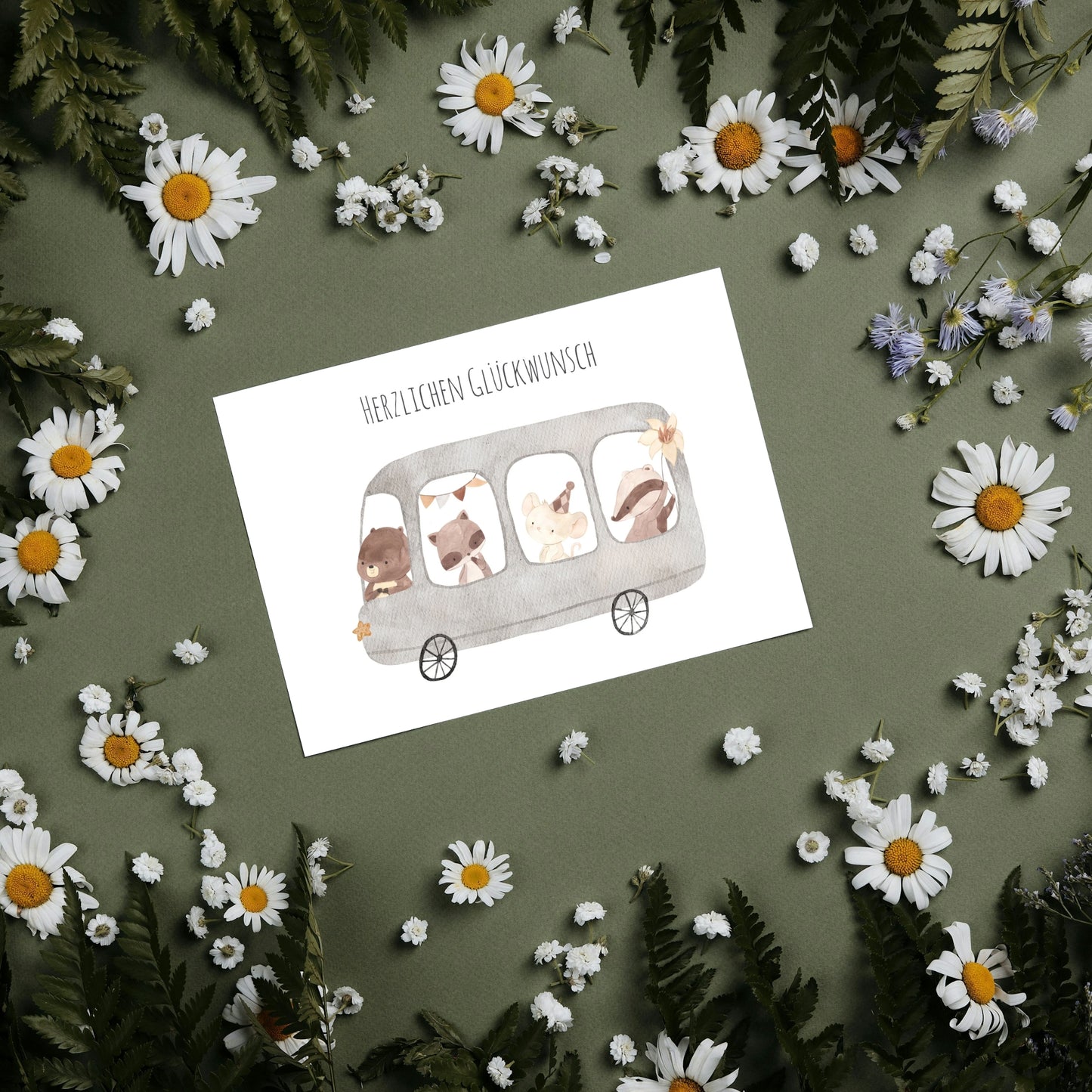 Karte Geburtstag Bus der Tiere A6