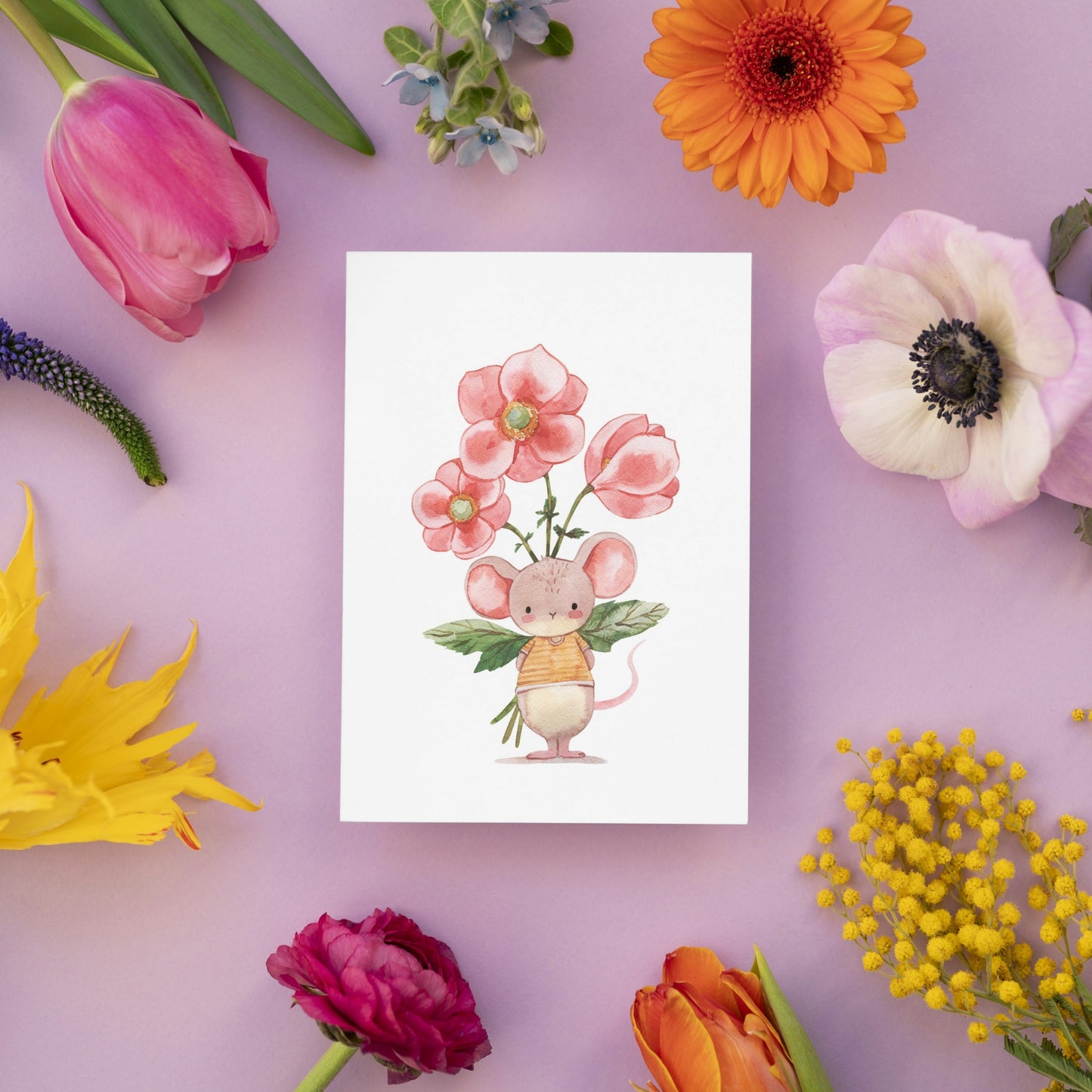 Karte Maus mit Blumenstrauß A6