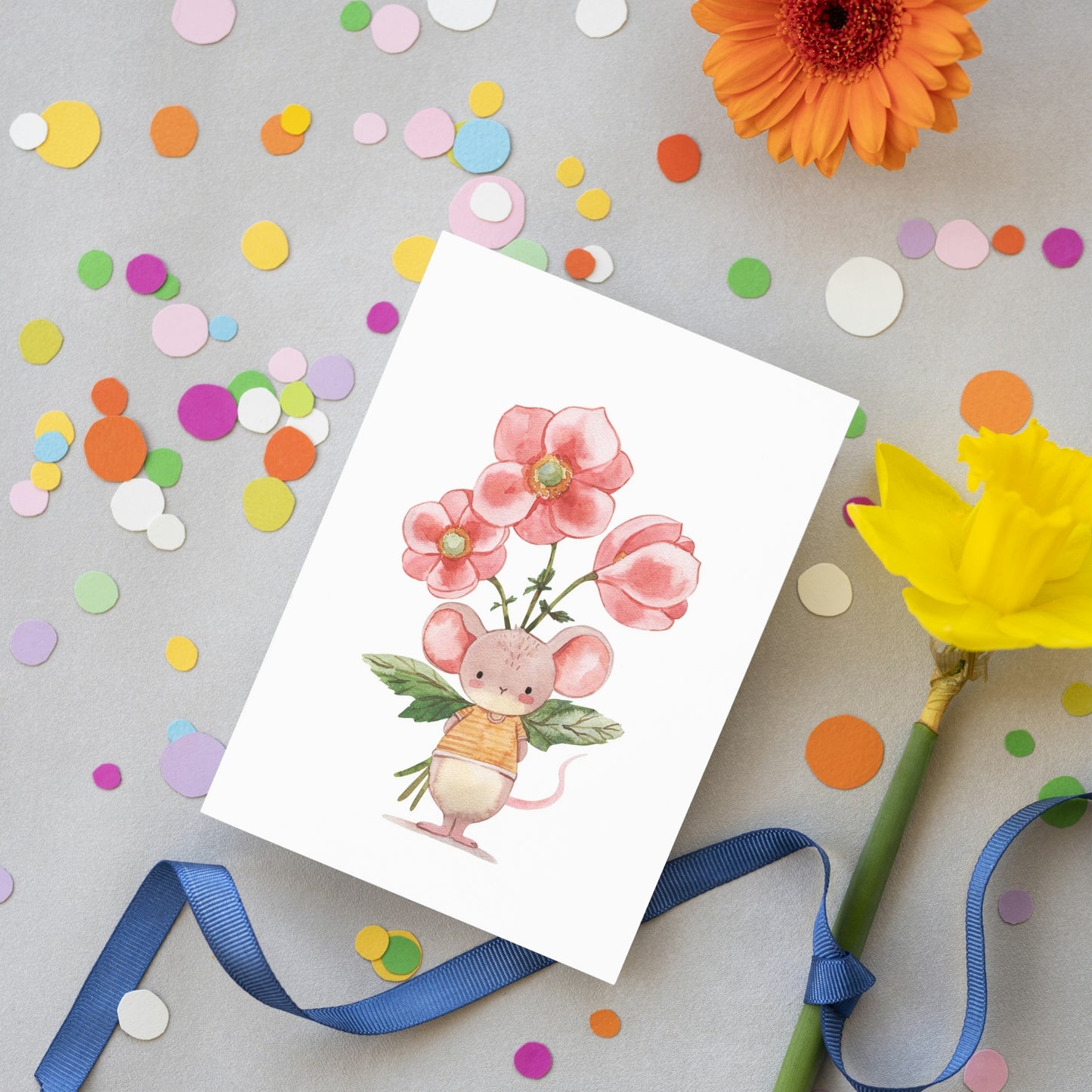 Karte Maus mit Blumenstrauß A6