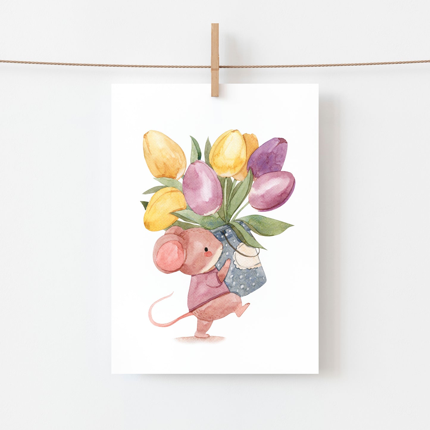Karte Maus mit Tulpen A6