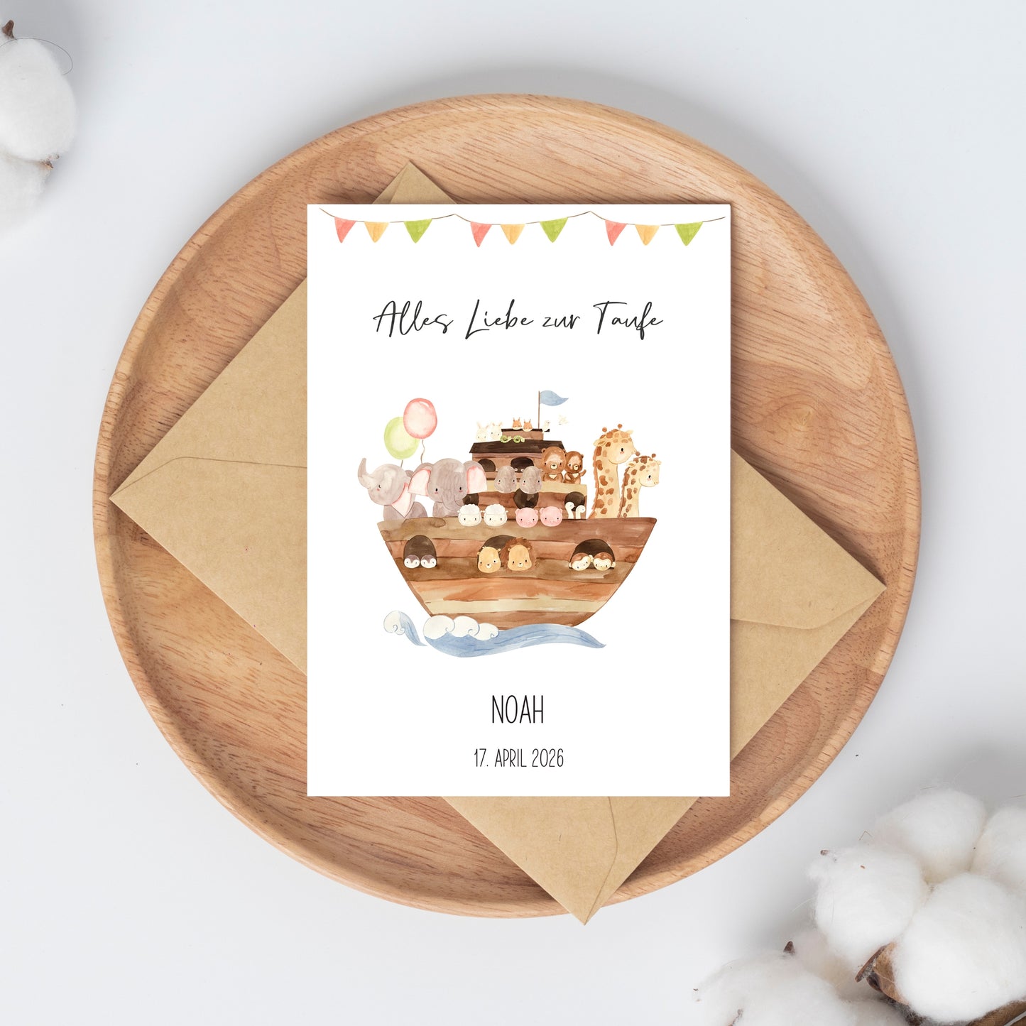 Personalsierte Taufkarte Arche Noah A6