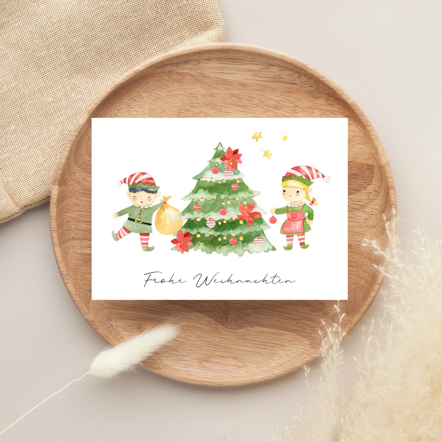 Weihnachtskarte Elfen & Weihnachtsbaum Frohe Weihnachten A6