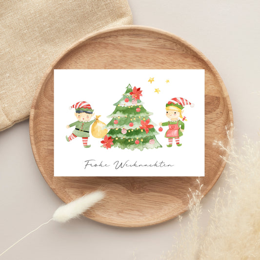Weihnachtskarte Elfen & Weihnachtsbaum Frohe Weihnachten A6