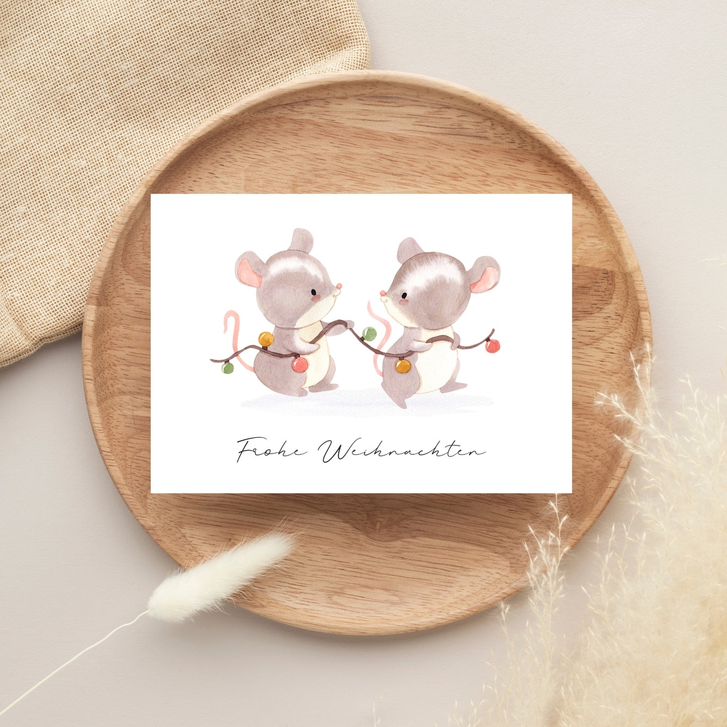 Weihnachtskarte Mäuse & Lichterkette Frohe Weihnachten A6
