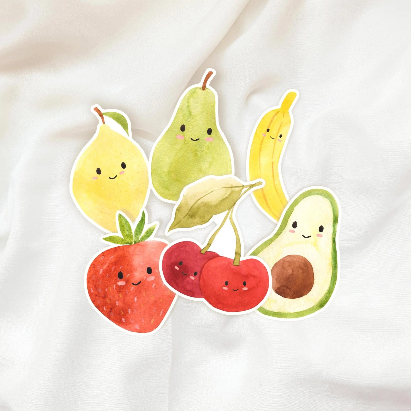 Sticker Set Erdbeere, Banane, Kirschen, Avocado, Zitrone, Birne