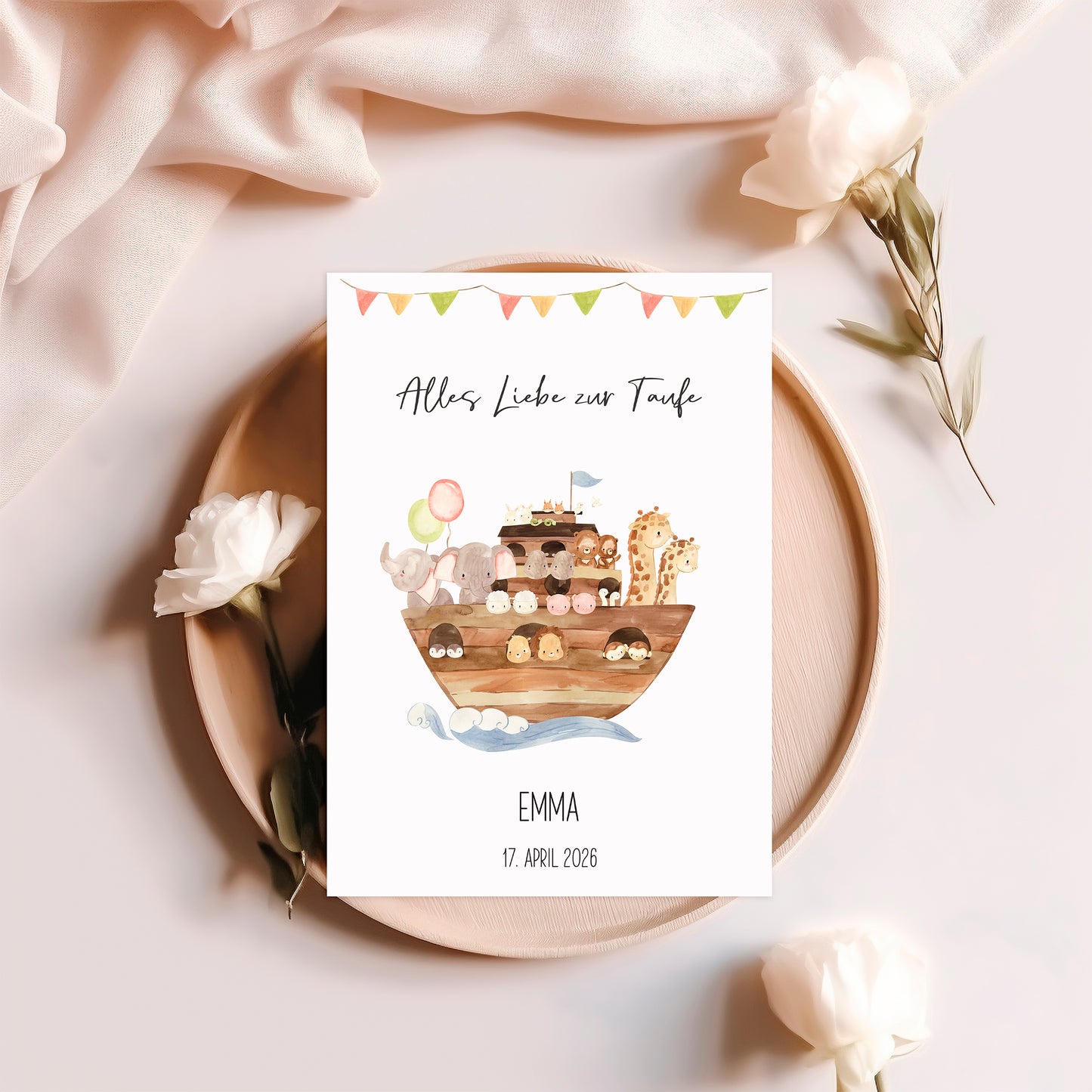 Personalsierte Taufkarte Arche Noah A6
