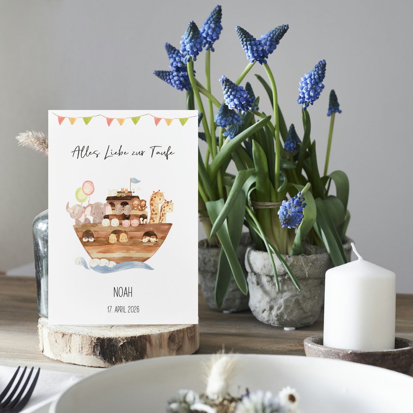 Personalsierte Taufkarte Arche Noah A6