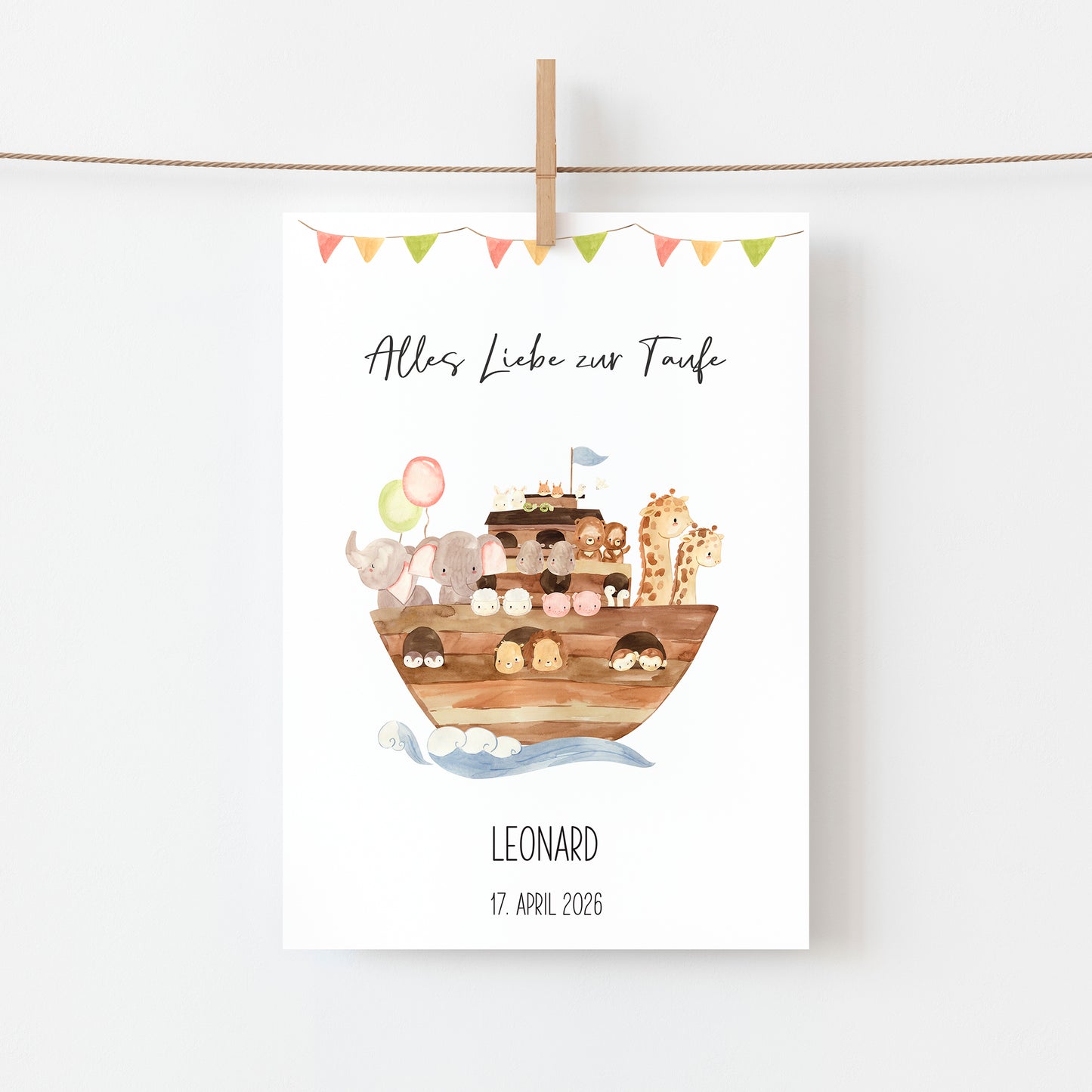 Personalsierte Taufkarte Arche Noah A6