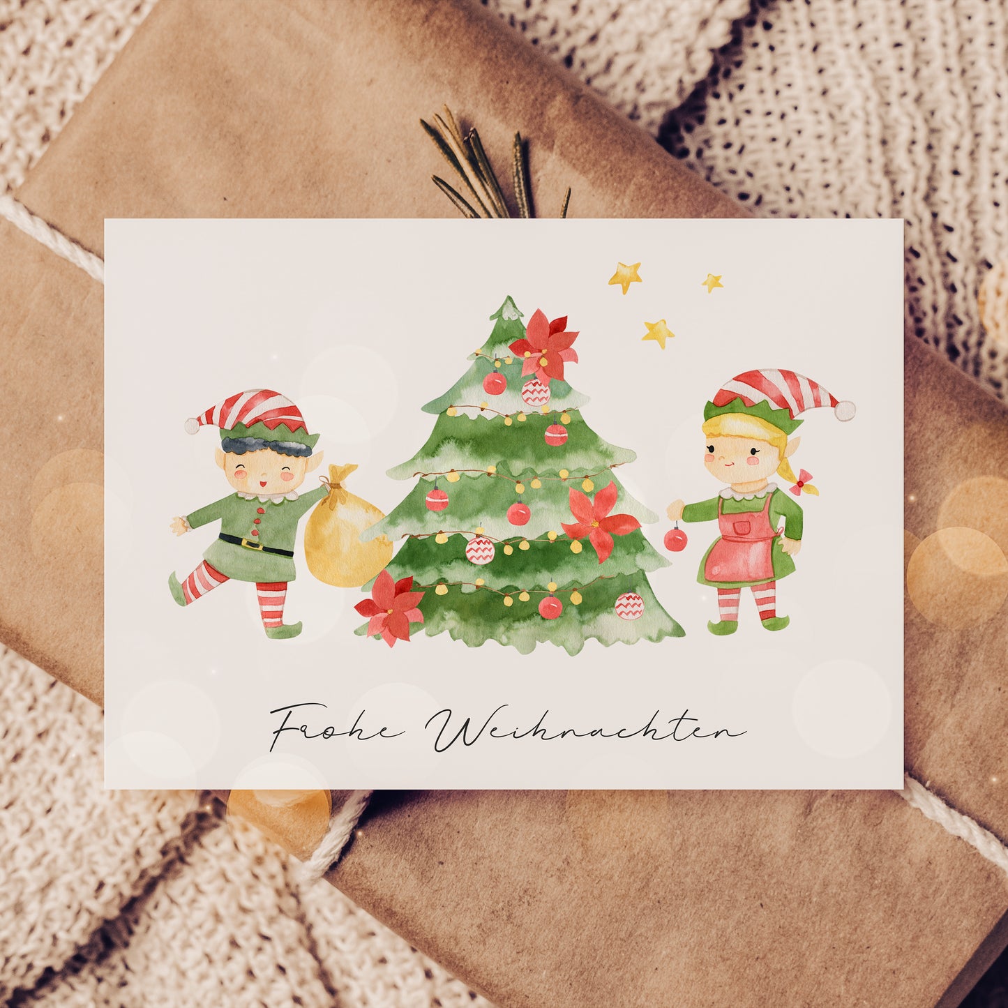 Weihnachtskarte Elfen & Weihnachtsbaum Frohe Weihnachten A6