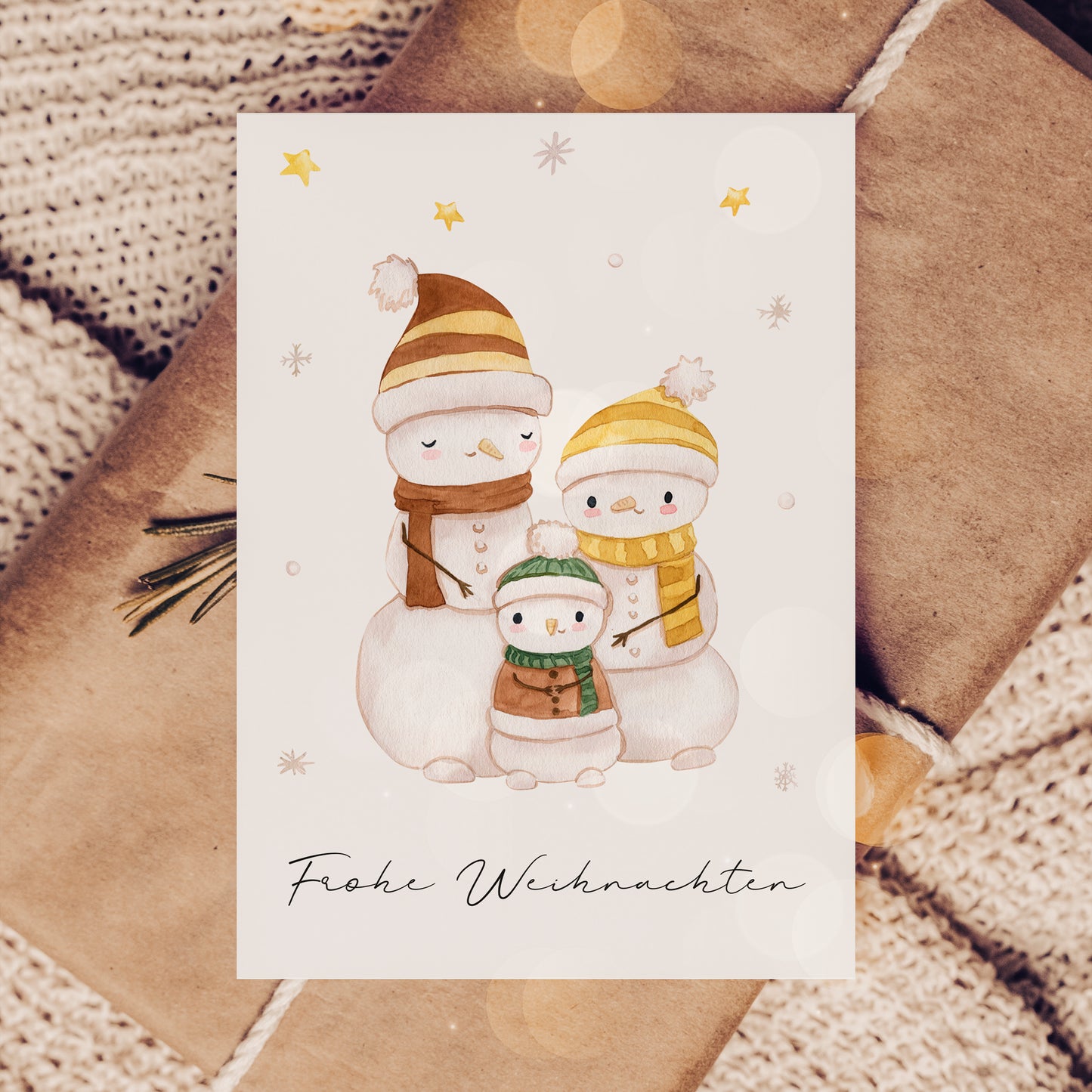 Weihnachtskarte Familie Schneemann Frohe Weihnachten A6