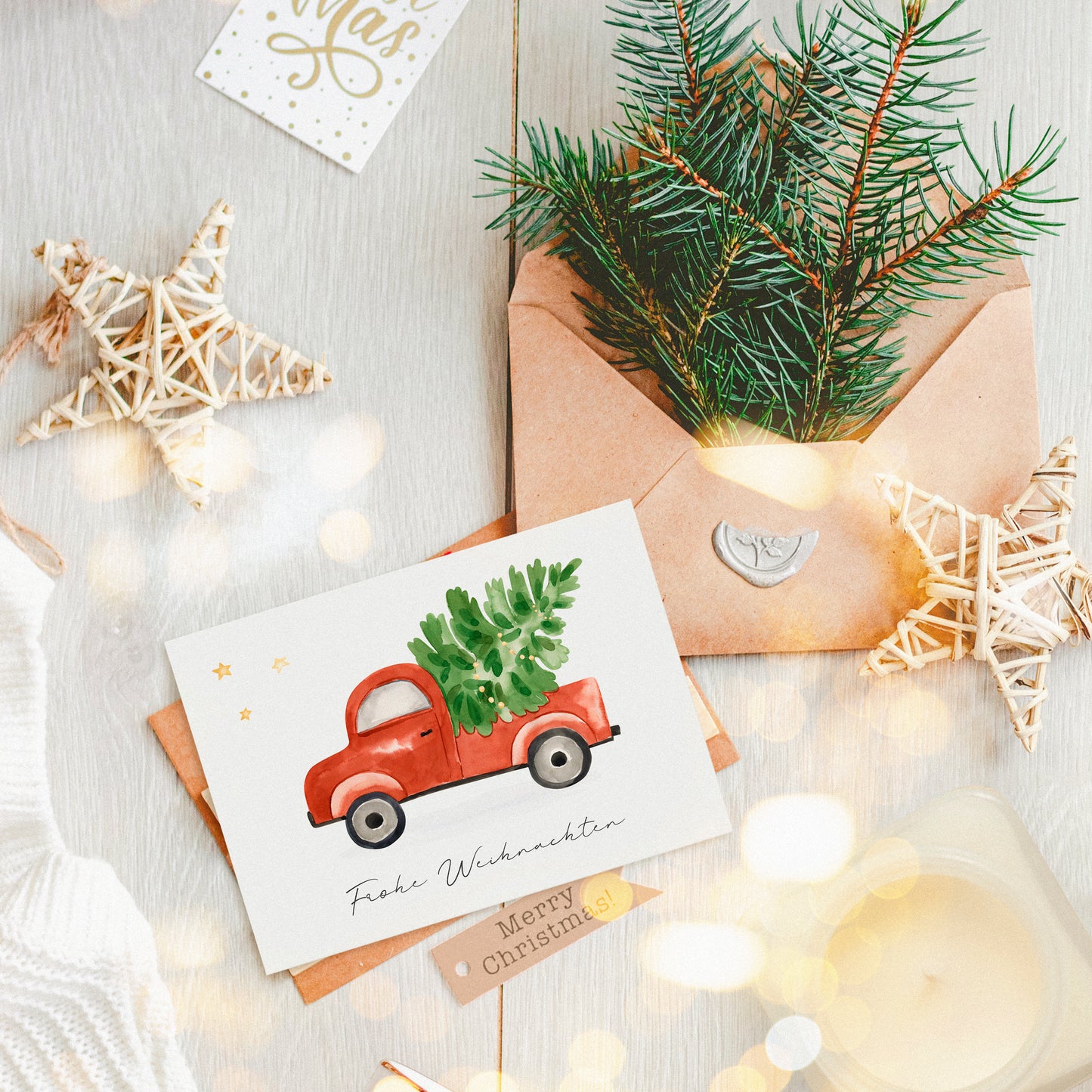 Weihnachtskarte Auto & Weihnachtsbaum Frohe Weihnachten A6