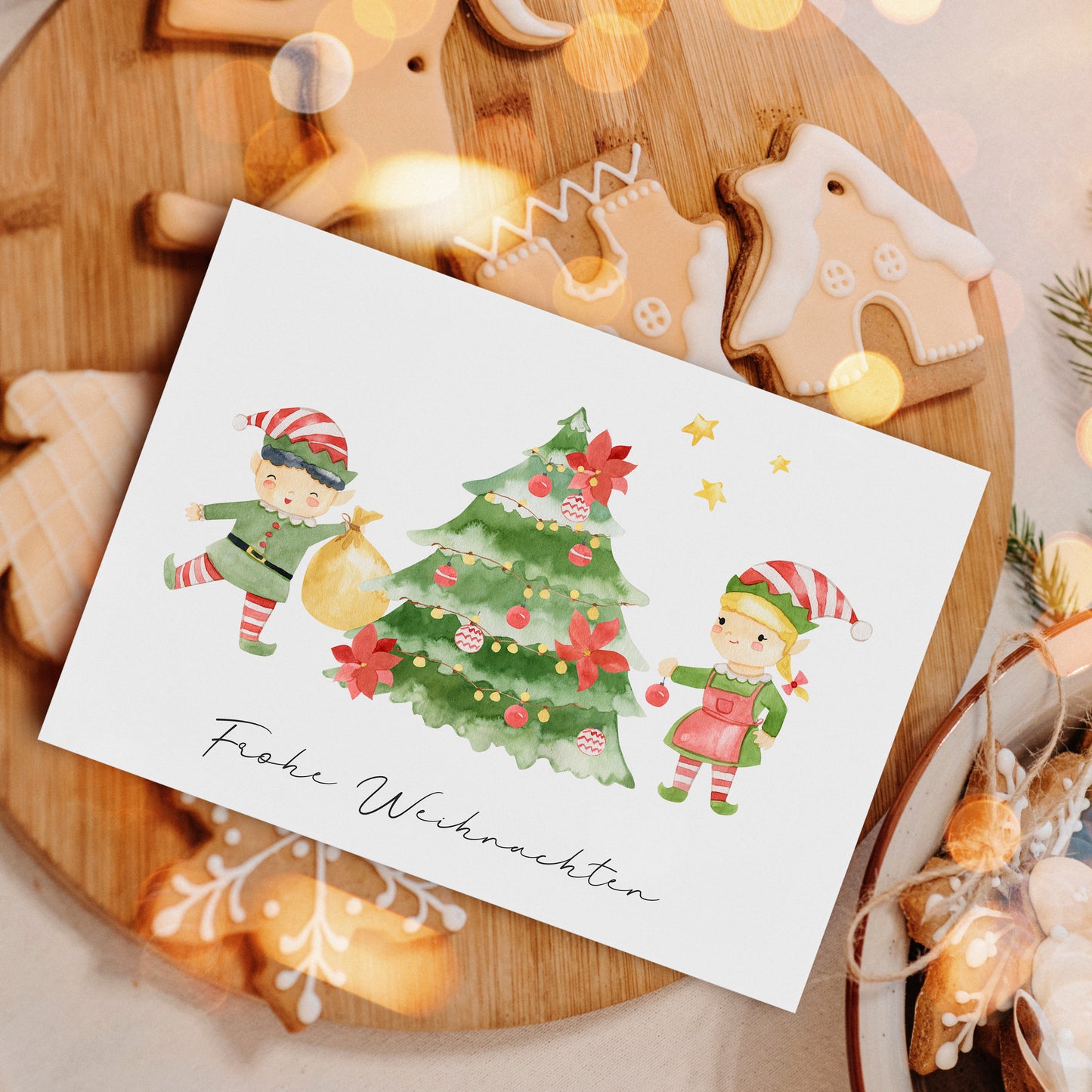 Weihnachtskarte Elfen & Weihnachtsbaum Frohe Weihnachten A6