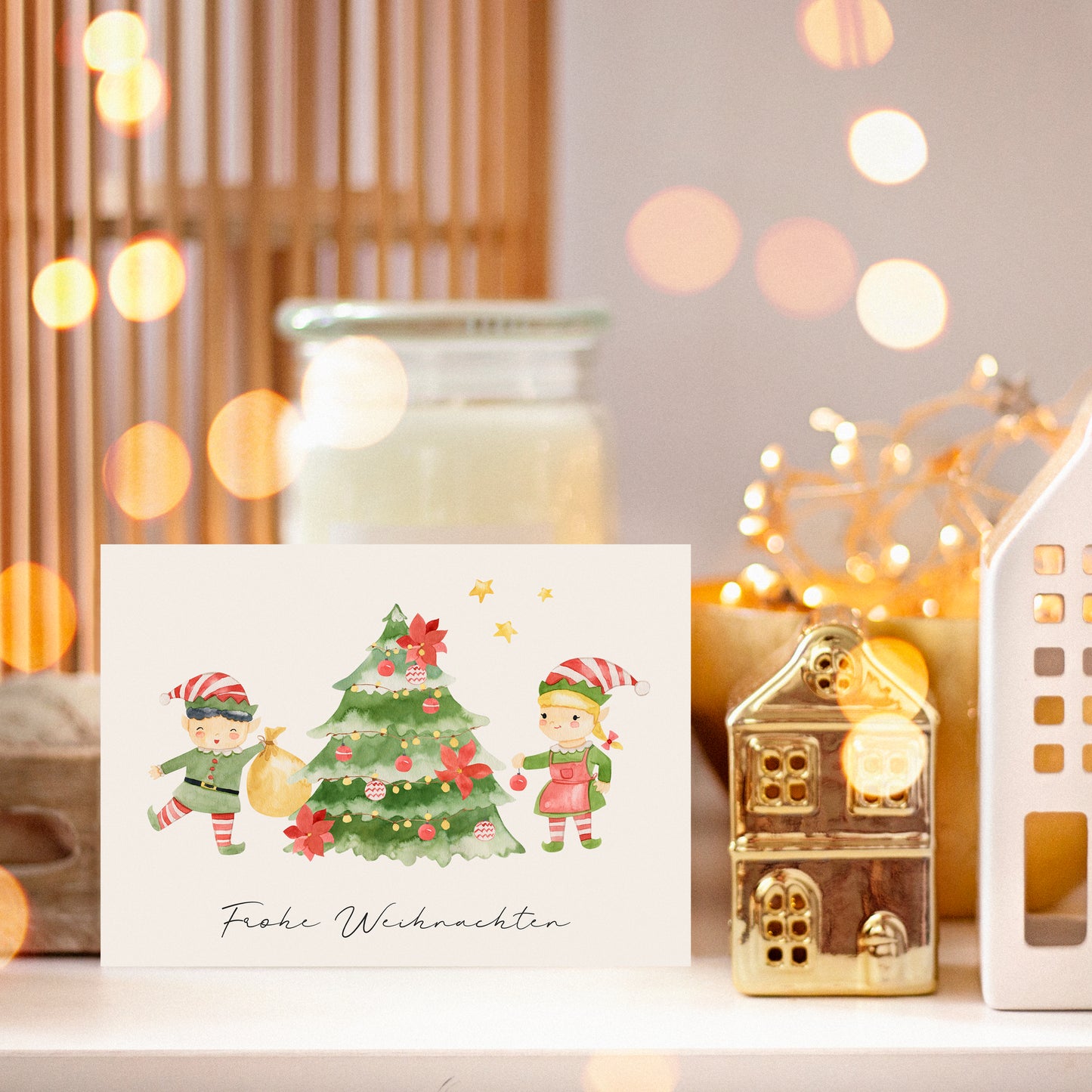Weihnachtskarte Elfen & Weihnachtsbaum Frohe Weihnachten A6