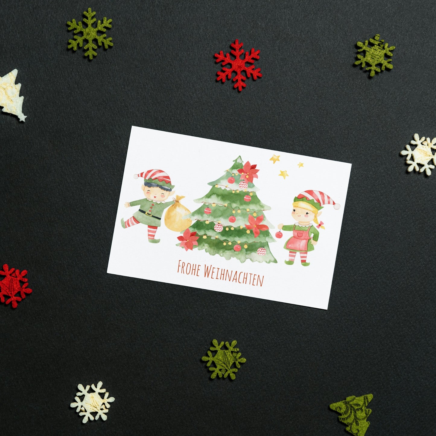 Weihnachtskarte Elfen & Weihnachtsbaum Frohe Weihnachten A6
