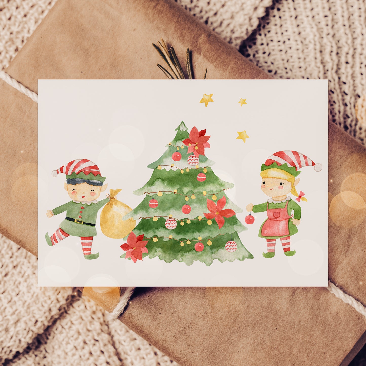 Weihnachtskarte Elfen & Weihnachtsbaum A6