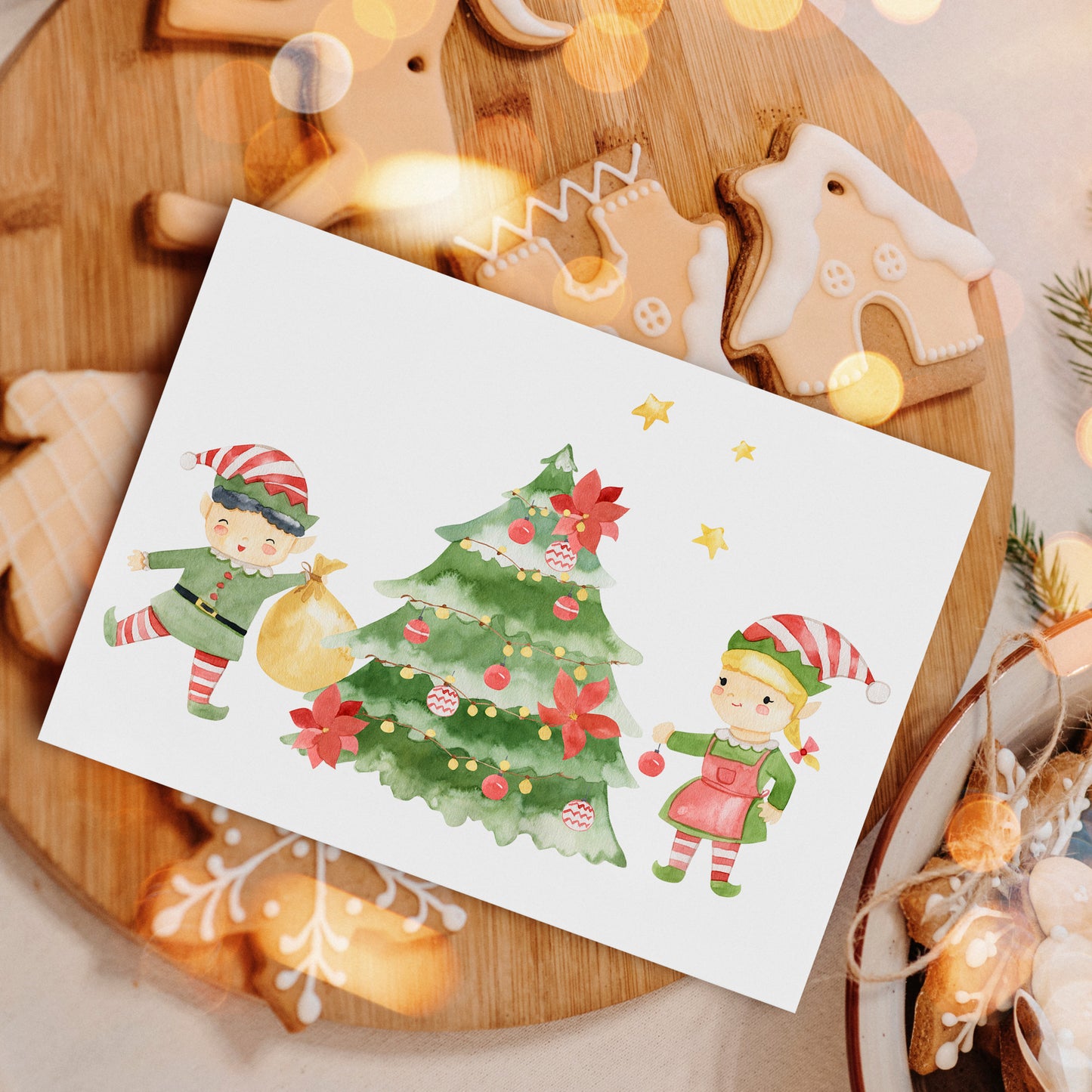 Weihnachtskarte Elfen & Weihnachtsbaum A6