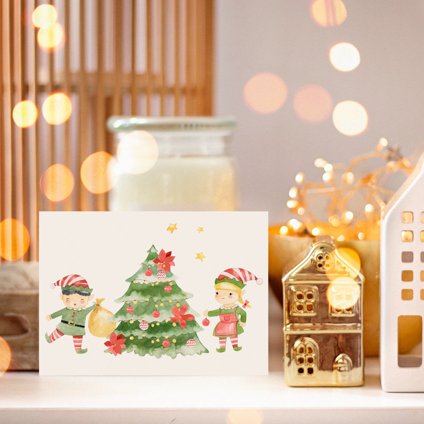 Weihnachtskarte Elfen & Weihnachtsbaum A6