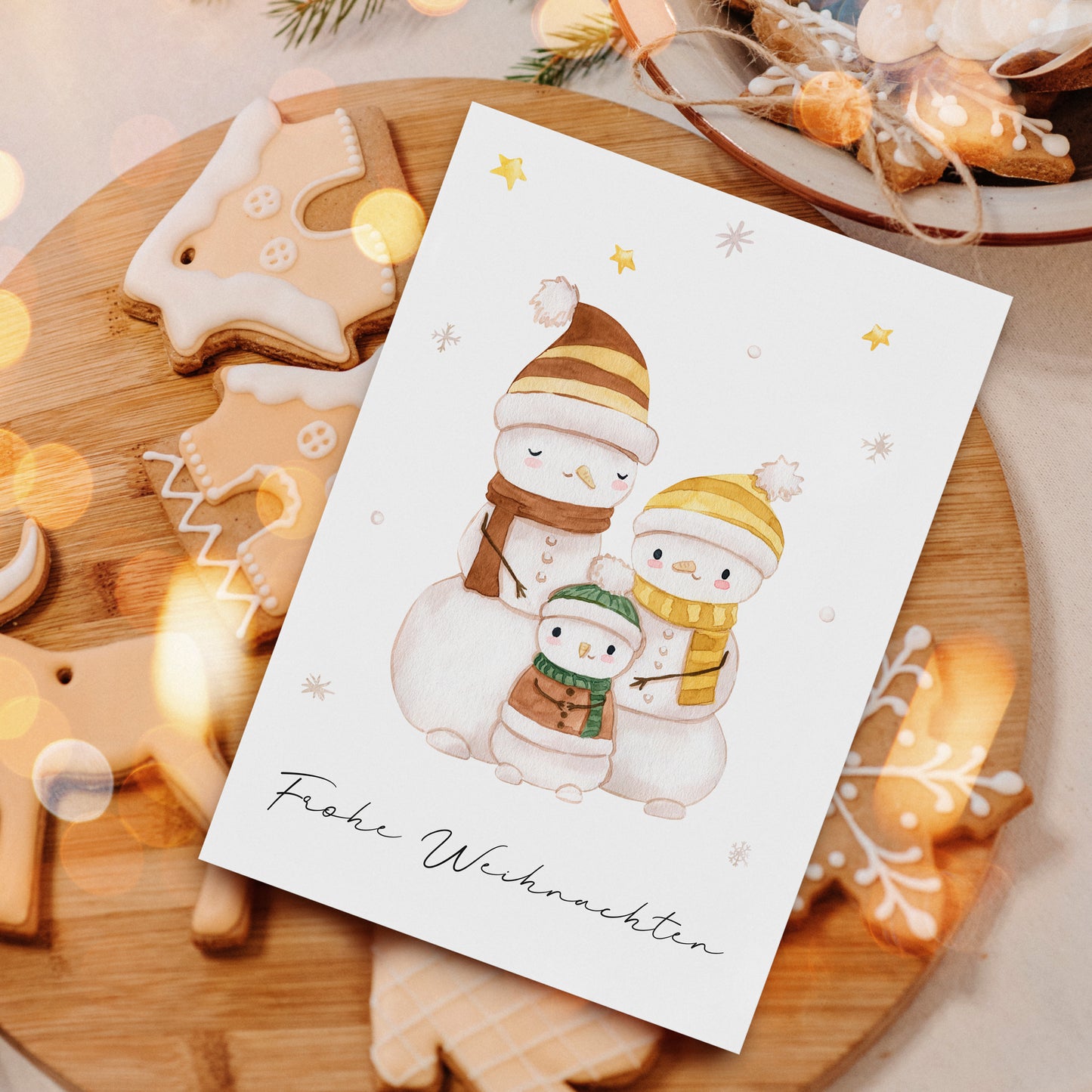 Weihnachtskarte Familie Schneemann Frohe Weihnachten A6