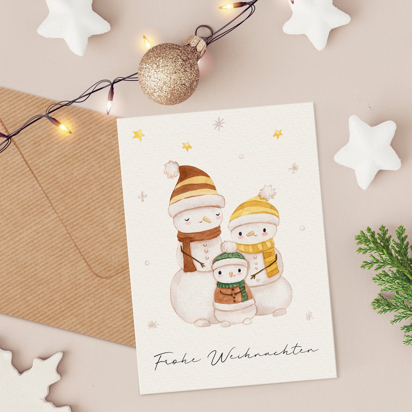 Weihnachtskarte Familie Schneemann Frohe Weihnachten A6