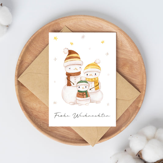 Weihnachtskarte Familie Schneemann Frohe Weihnachten A6