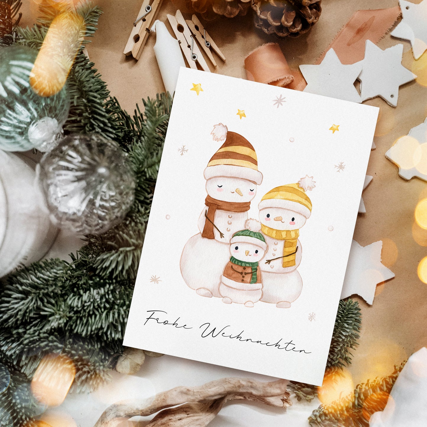 Weihnachtskarte Familie Schneemann Frohe Weihnachten A6