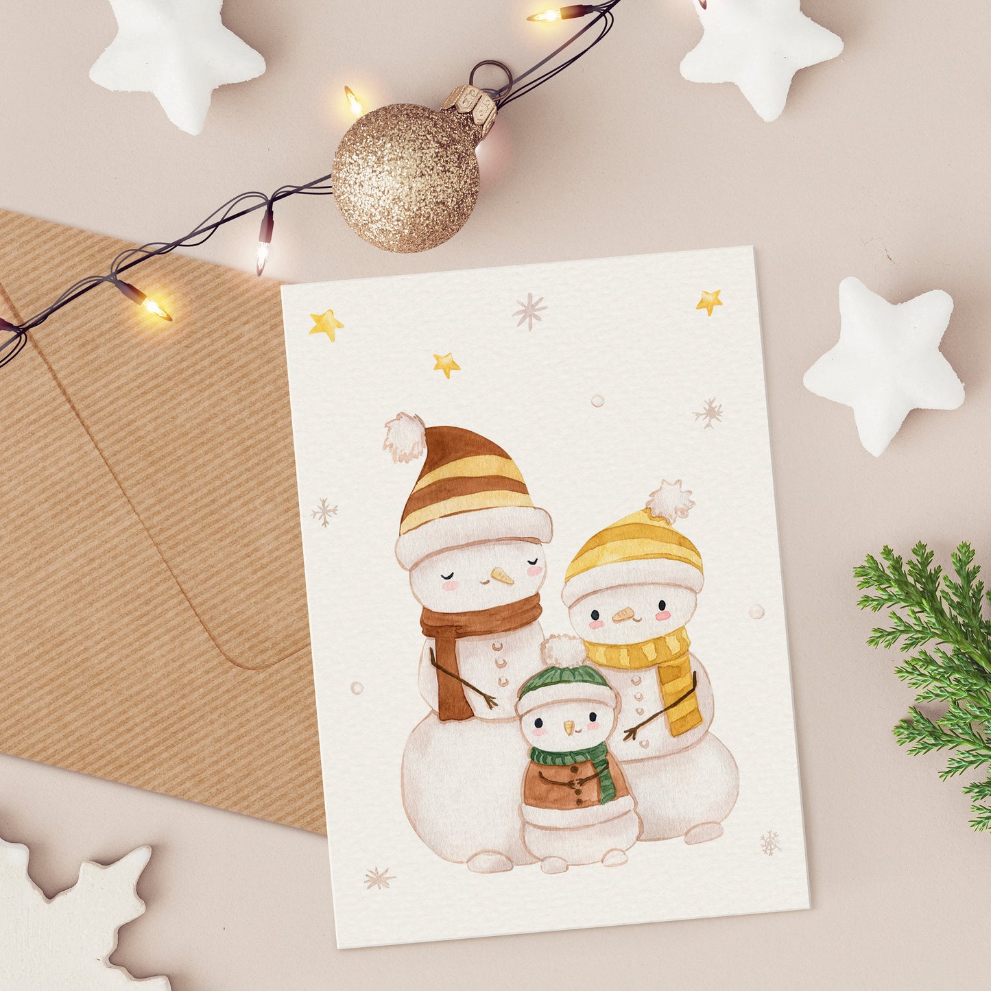 Weihnachtskarte Familie Schneemann A6