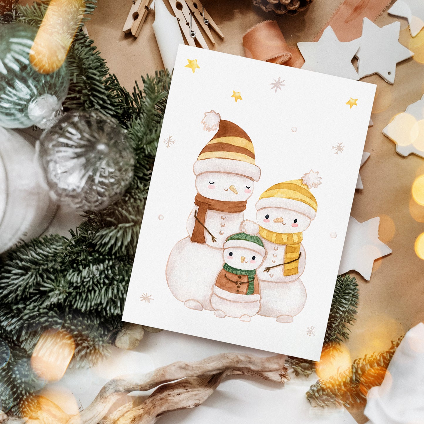 Weihnachtskarte Familie Schneemann A6