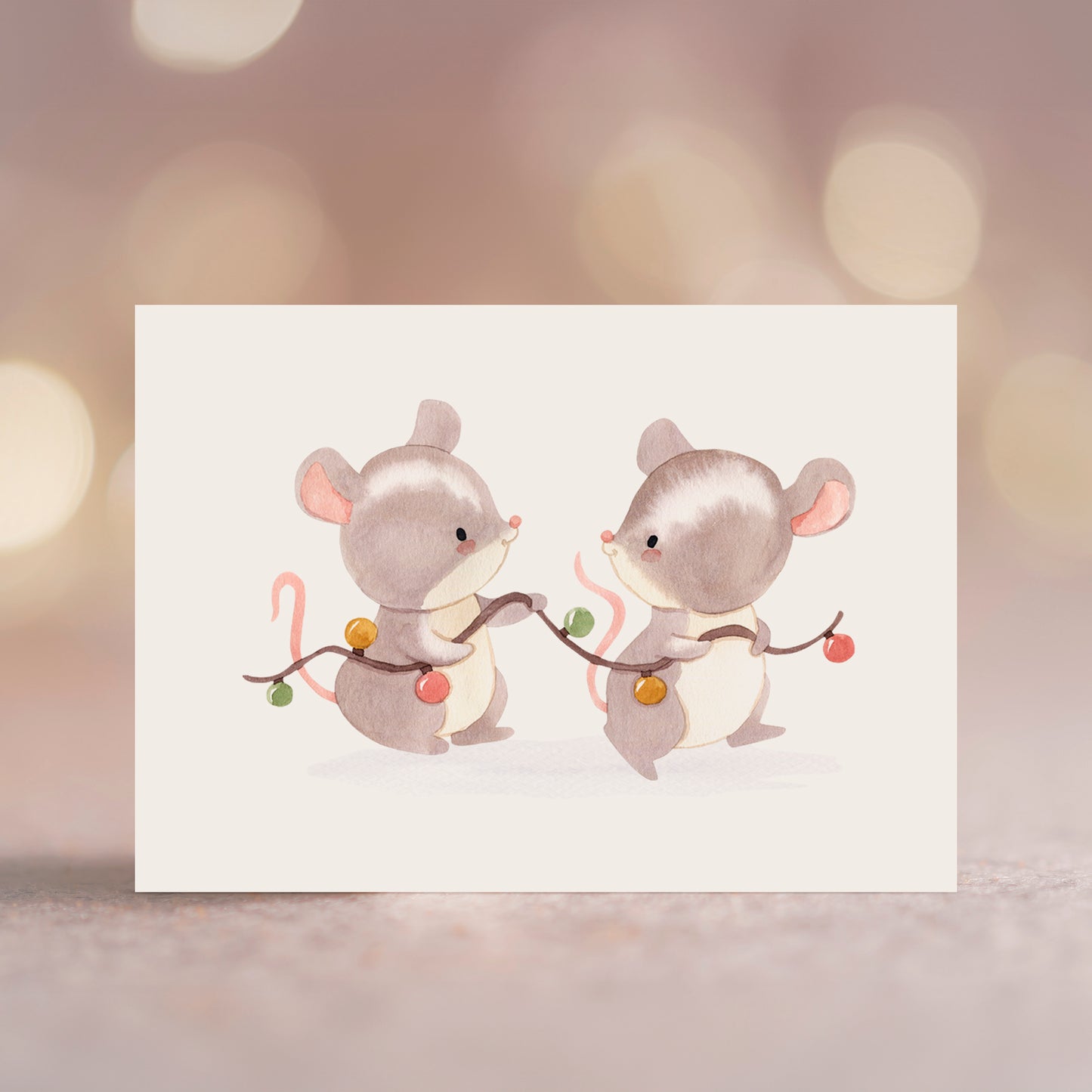 Weihnachtskarte Mäuse & Lichterkette A6