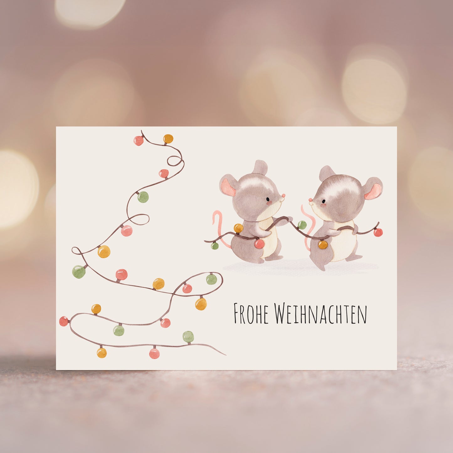 Weihnachtskarte Mäuse & Lichterketten Frohe Weihnachten A6
