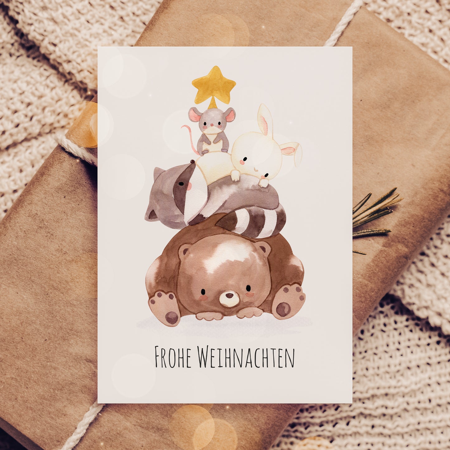 Weihnachtskarte Tierpyramide Frohe Weihnachten A6