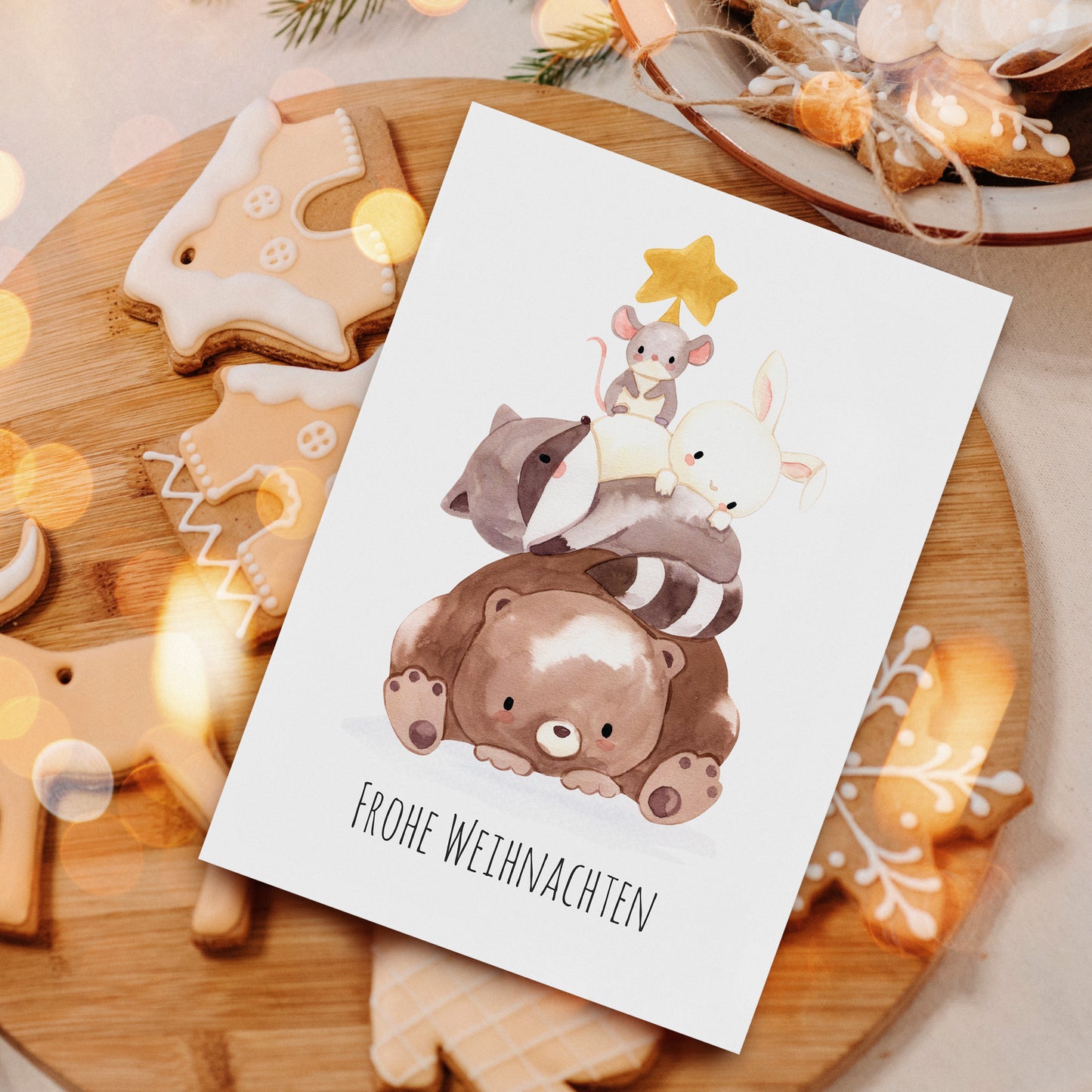 Weihnachtskarte Tierpyramide Frohe Weihnachten A6