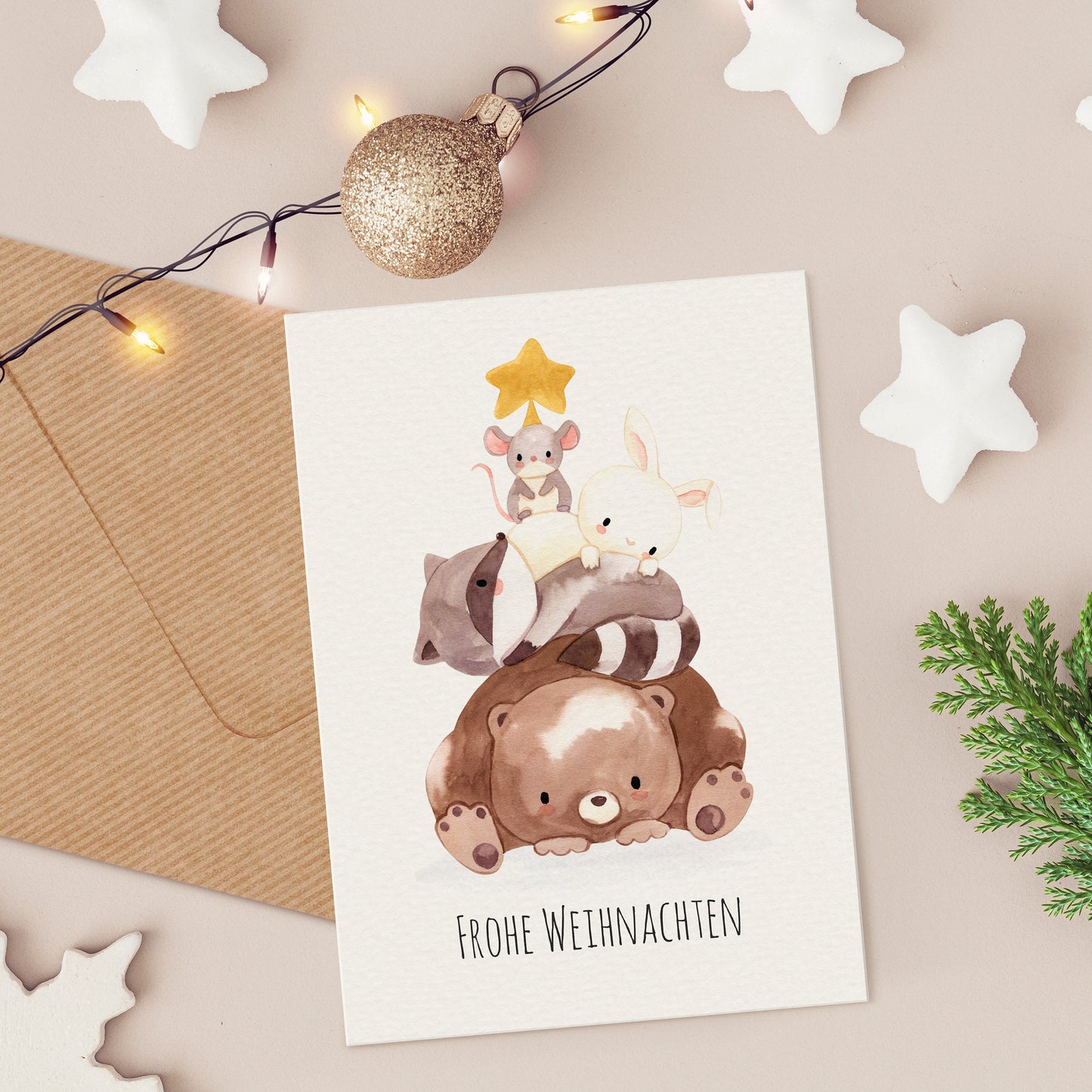 Weihnachtskarte Tierpyramide Frohe Weihnachten A6