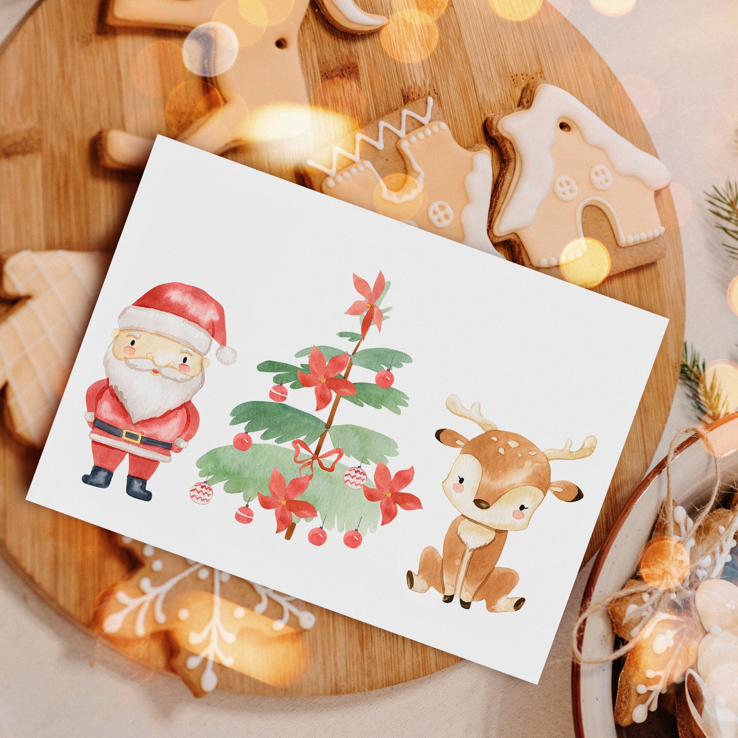 Weihnachtskarte Weihnachtsmann & Rentier A6