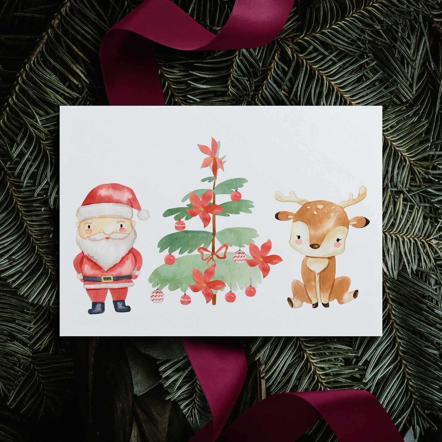 Weihnachtskarte Weihnachtsmann & Rentier A6