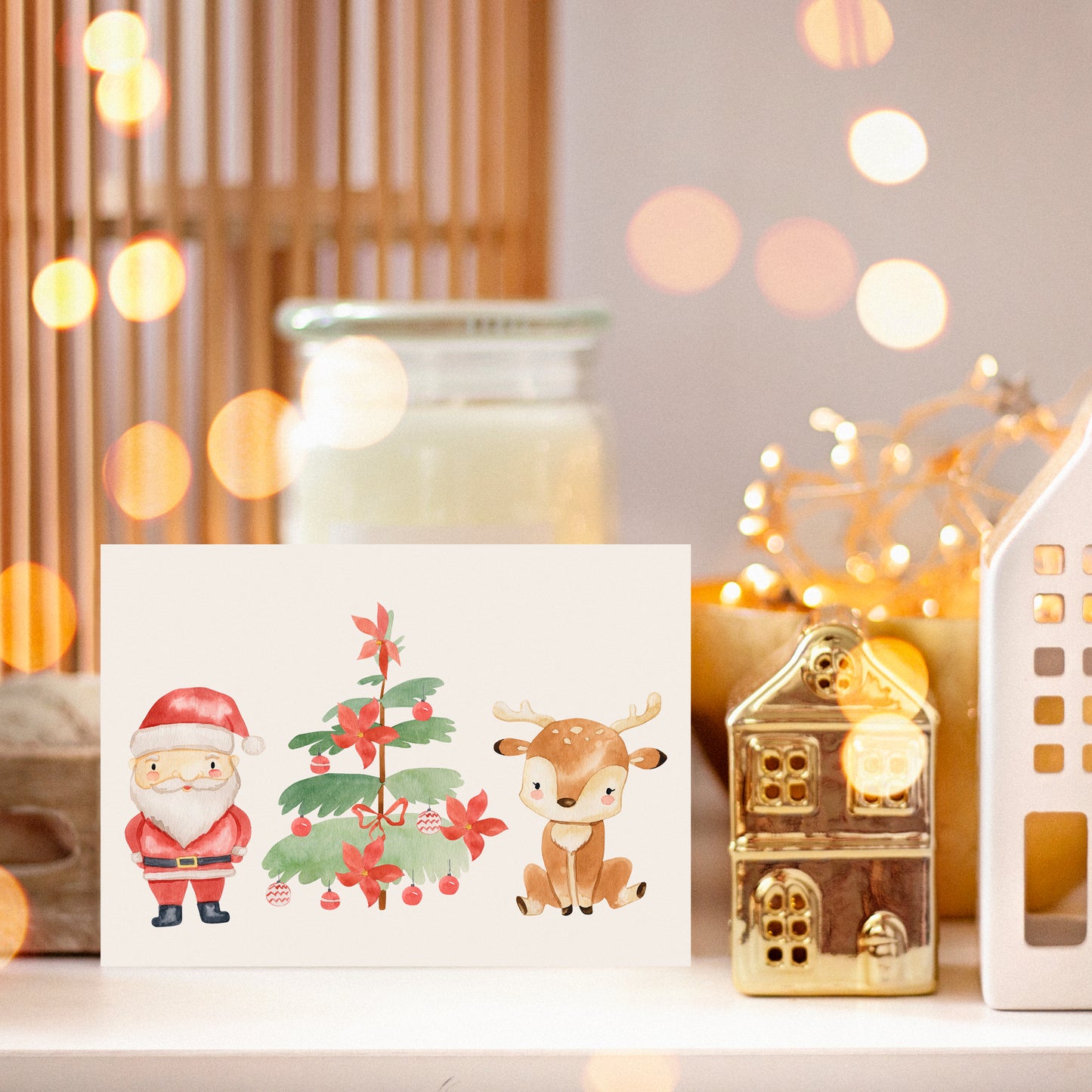 Weihnachtskarte Weihnachtsmann & Rentier A6