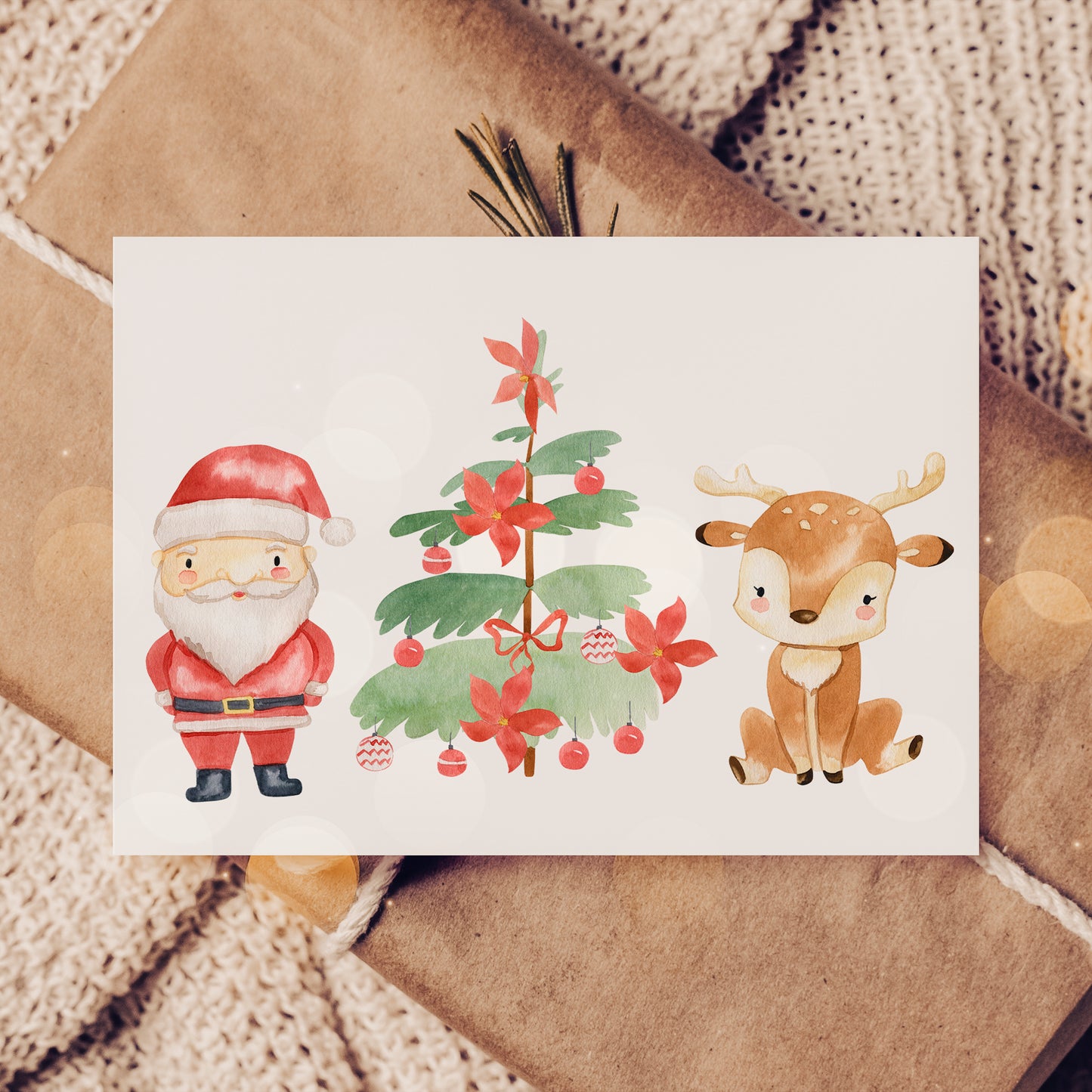 Weihnachtskarte Weihnachtsmann & Rentier A6