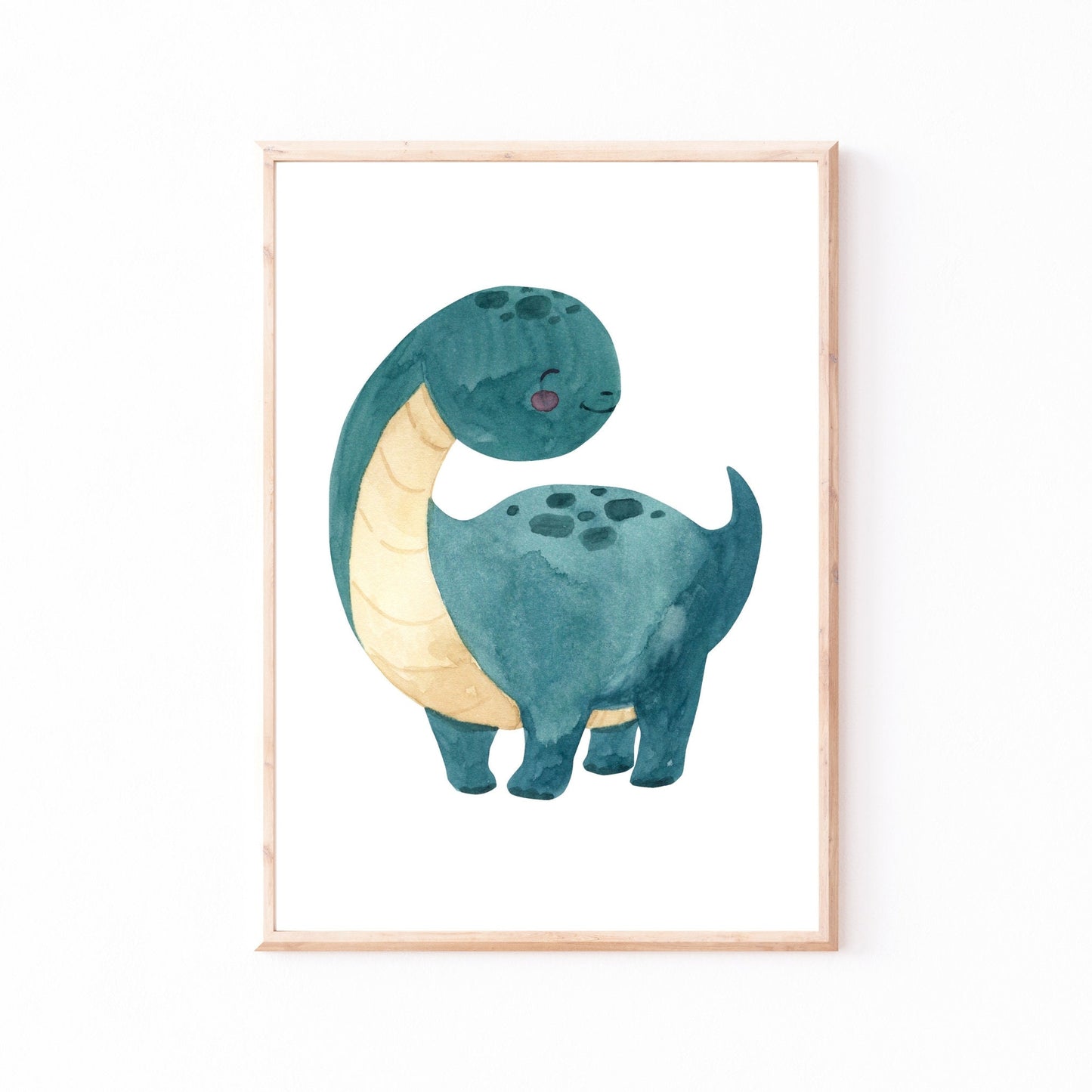 Posterset Dinosaurier A4 & A3: Aquarellzeichnung mit blauem Dinosaurier auf hochwertigem, mattem 300g Naturpapier, ideal als Kinderzimmerdeko oder Geschenk.