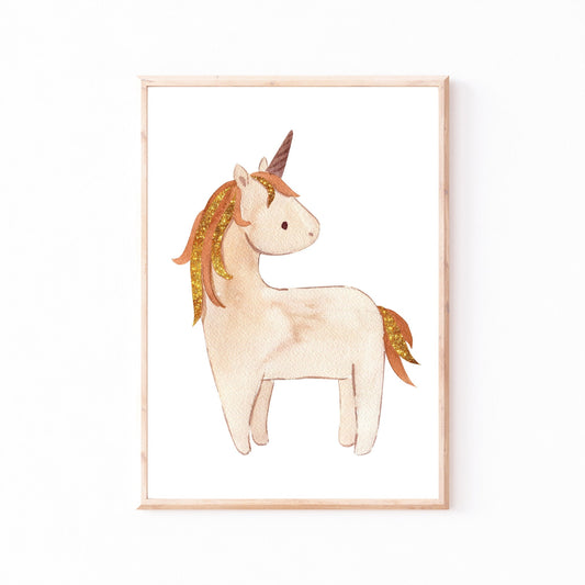 Poster Einhorn A4 & A3: Aquarellzeichnung eines Einhorns, perfekte Dekoration für Kinderzimmer. Gedruckt auf hochwertigem 300g Naturpapier, ohne echte Glitzerpartikel.