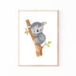 Poster Koala schläft A4 & A3: Aquarell eines schlafenden Koalas, der an einem Baum hängt. Perfekt als Kinderzimmerdeko, gedruckt auf hochwertigem, mattem 300g Naturpapier.