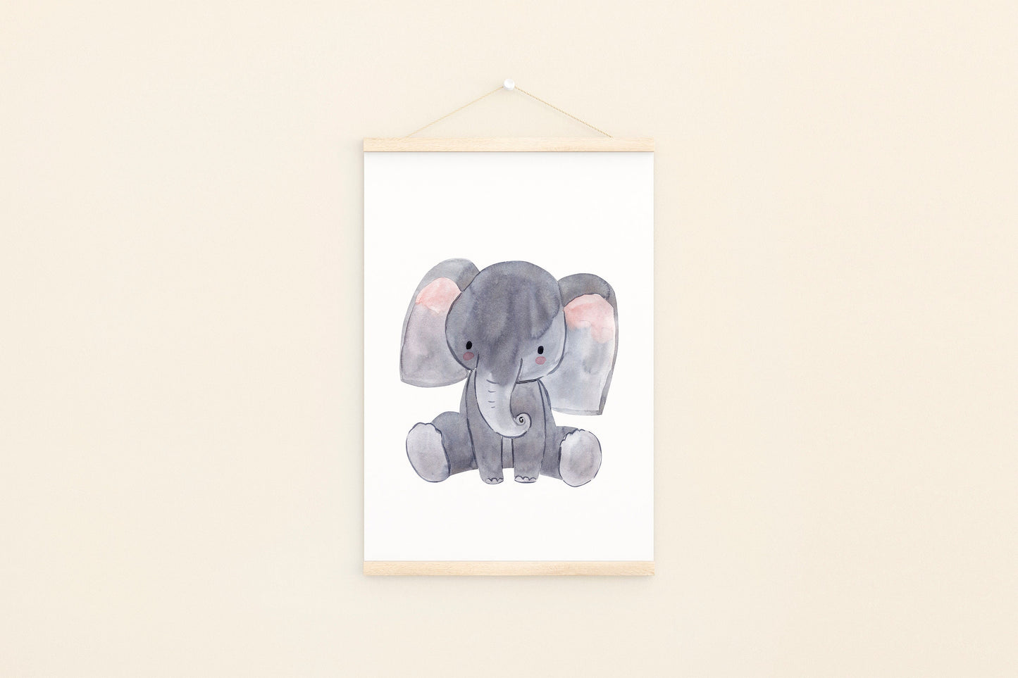 Aquarell, Baby-Elefant aus dem Posterset Safari Löwe, Elefant, Giraffe A4 & A3, ideal für Kinderzimmerdeko oder als Geschenk zur Geburt.