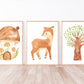 Poster Reh Wald A4 & A3: Aquarell eines Rehs auf hochwertigem Naturpapier, ideal als Kinderzimmerdeko oder Geschenk, in den Größen A4 und A3 erhältlich.