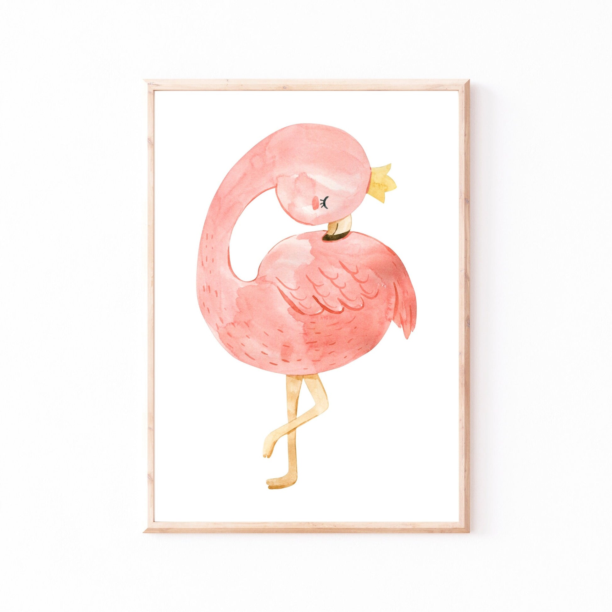 Posterset Schwanensee Ballerina A4 & A3: Aquarell eines rosa Flamingos mit Krone auf hochwertigem Naturpapier. Ideal als Kinderzimmerdeko oder Geschenk.