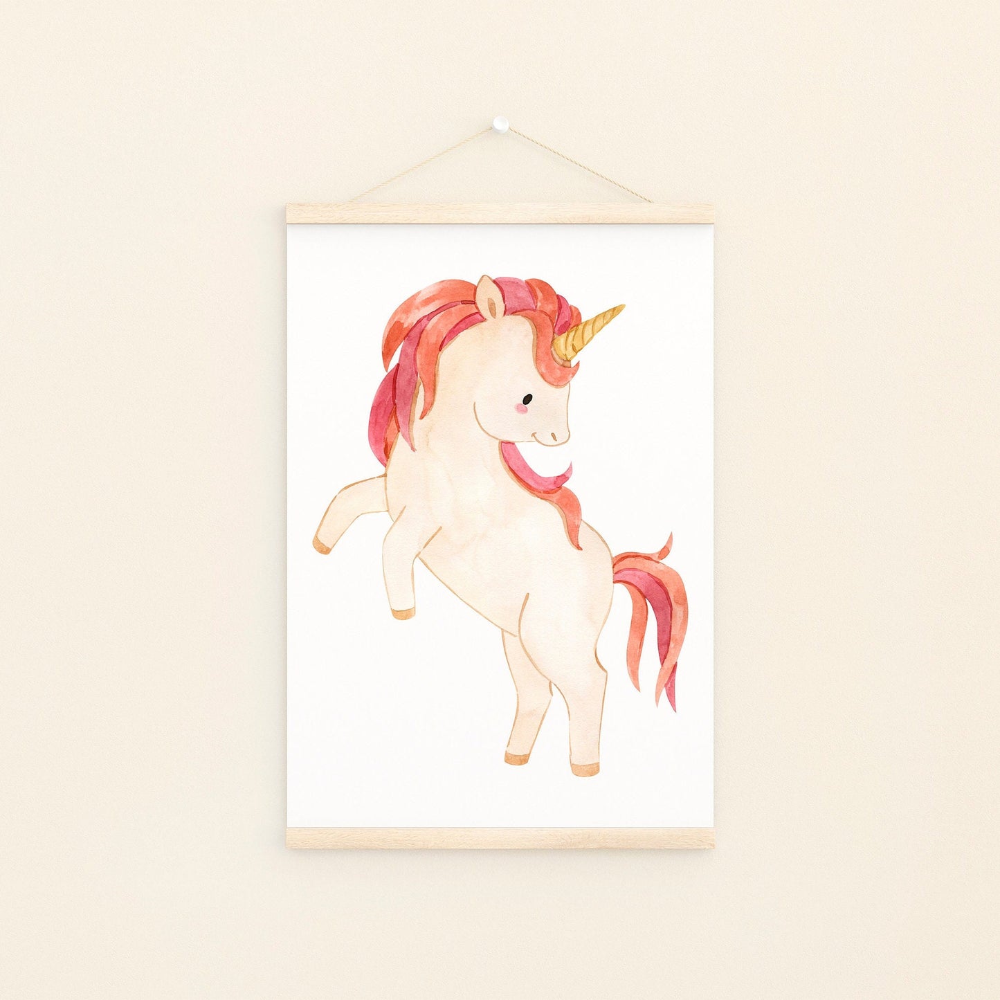 Posterset Einhorn und Schmetterling A4 & A3 ein Aquarell-Einhorn. Gedruckt auf hochwertigem, mattem 300g Naturpapier, ideal für Kinderzimmerdeko.