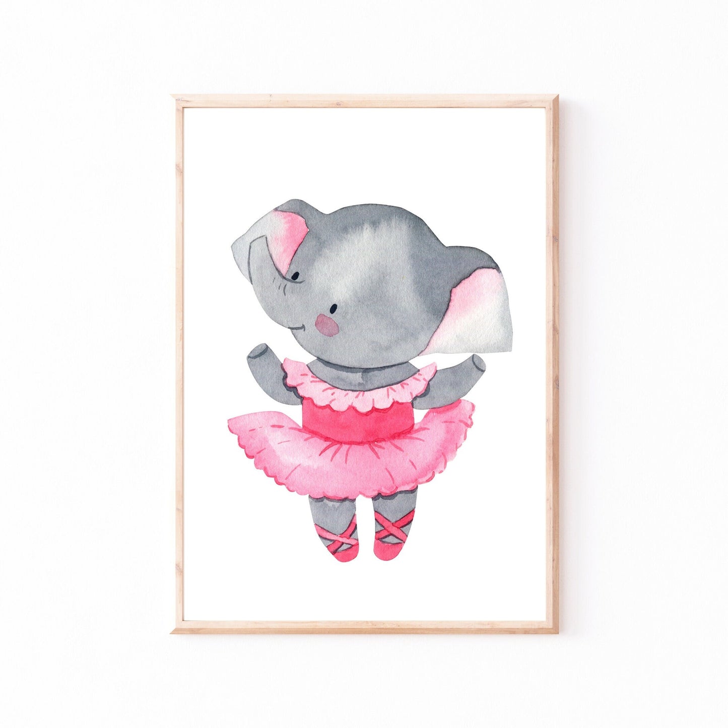 Poster Ballerina Elefant Pink A4 & A3: Aquarellillustration, Baby Elefant in einem rosa Tutu, ideal für die Kinderzimmerdekoration, gedruckt auf hochwertigem, mattem 300g Naturpapier.