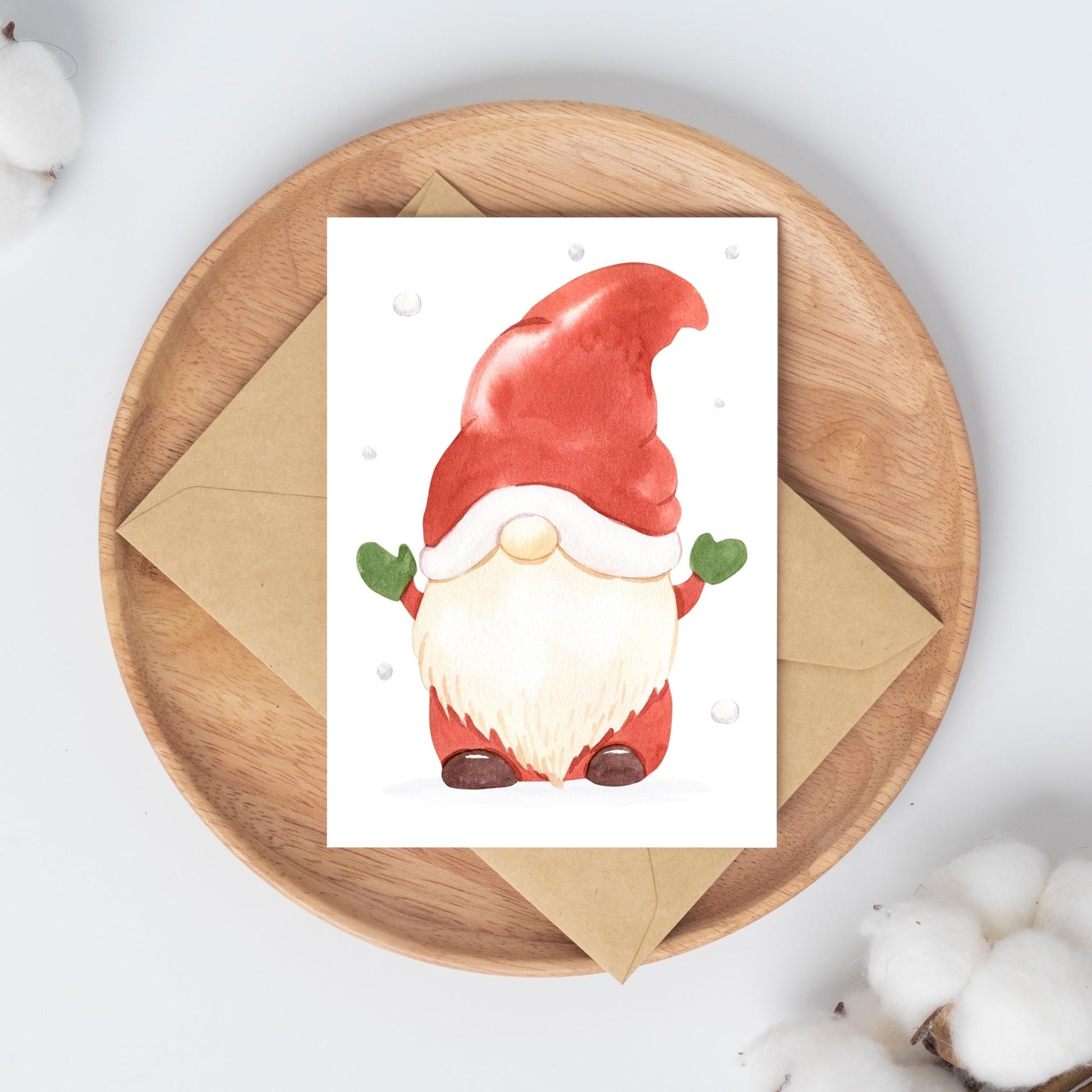 Weihnachtskarten-Set 6 Karten Weihnachtszauber A6: Karte mit Aquarell-Gnom auf Teller, hochwertiges Naturpapier, perfekt für Weihnachtsgrüße und Dekoration.